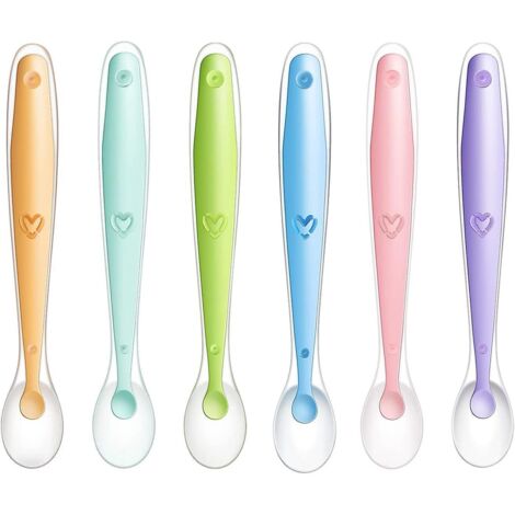 cuillres En Silicone Pour Bb Enfants, Lot De 6 Cuillre  Soupe Avec Embouts En Silicone Souple Pour L'alimentation Et Le Sevrage De Bb, Sans Bpa, 6 (1/5)