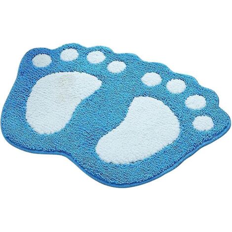 tapis Antidrapant Et Absorbant Pour Salle De Bain, Motif Grands Pieds, Polyester, Bleu, 40 X 60 Cm (1/4)