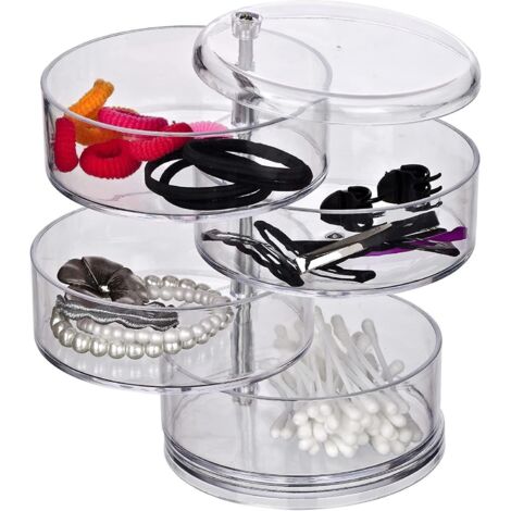 organiseur Salle De Bain, Boite Ronde Rangement Acrylique, 4 Compartiments, 17,5 Cm (1/5)