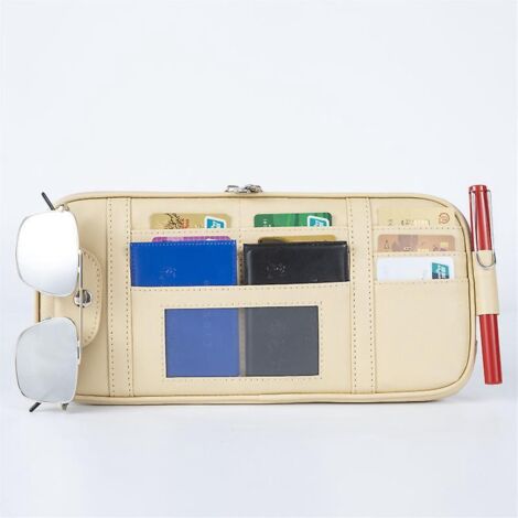 organisateur De Pare-soleil De Voiture (beige), Sac De Rangement D'accessoires En Cuir Pour Intrieur De Voiture Pour Carte De Cl De Licence, Docum (1/5)