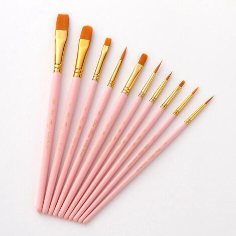 lot De Pinceaux, 10 Tailles Diffrentes, Pour Artistes, Adultes Et Enfantsla Couleur Rose (1/5)