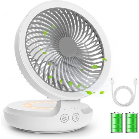 ventilateur De Bureau Usb, Ventilateur De Table Silencieux Portable Rechargeable Avec Veilleuse, Ventilateur Refroidissement Personnel Pliable Ave (1/5)