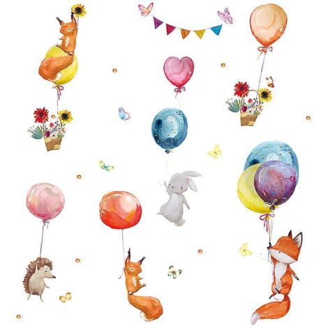 decalmile Stickers Muraux Ballons Avec Animaux Autocollant Mural Ours Renard Elphant Dcoration Murale Chambre Enfants Bb Ppinire (1/5)