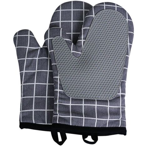 1 Paire (grey)gants De Four, Gants De Cuisine Silicone Coton Rsistant Chaleur Et Antidrapant, Gloves Pour La Cuisson Des Aliments Faisant Cuire B (1/5)