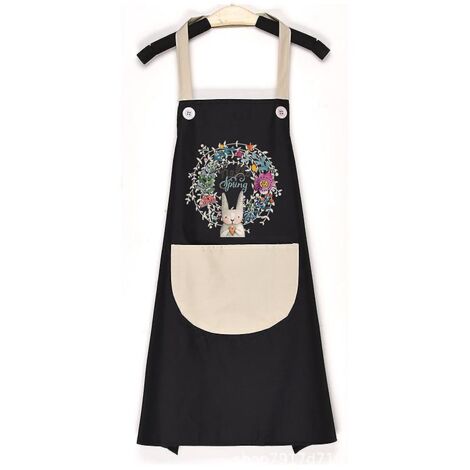 noir Tablier De Cuisine Impermable ,tablier De Barbecue Rglable Avec Poche, Familial Barbecue Restaurant Caf Pques Tablier De Lapin Mignon (1/5)