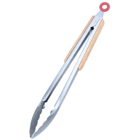 poigne En Bois Pince Alimentaire En Acier Inoxydable (12 ") - Pince De Barbecue, Facile Nettoyer Et Tenir, Poigne En Bois Pince Alimentaire En A (1/5)