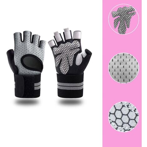 une Paire De Gants De Fitness Gris M, Gants D'haltrophilie, Gants D'entranement Avec Protection Du Poignet, Gants De Sport Antidrapants, Gymnastiq (1/5)