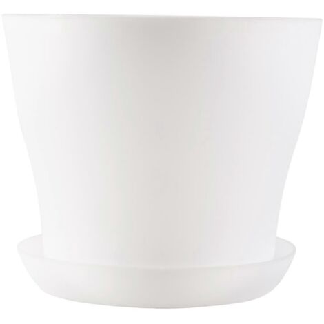 Pot de Fleur Rond Blanc en Plastique avec Soucoupe - Diamètre 14cm (1/5)