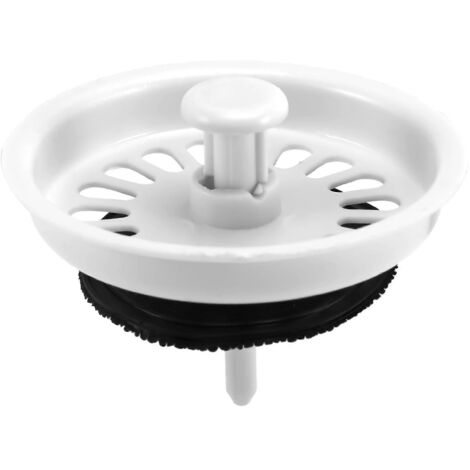 Bouchon d'évier anti-gaspillage alimentaire - Grille de vidage à verrou rotatif 8 cm - Blanc/Noir (1/5)