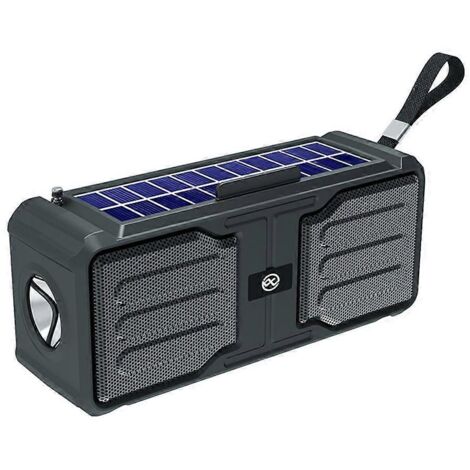 Enceinte stéréo Bluetooth solaire avec lampe torche noire -- (1/5)