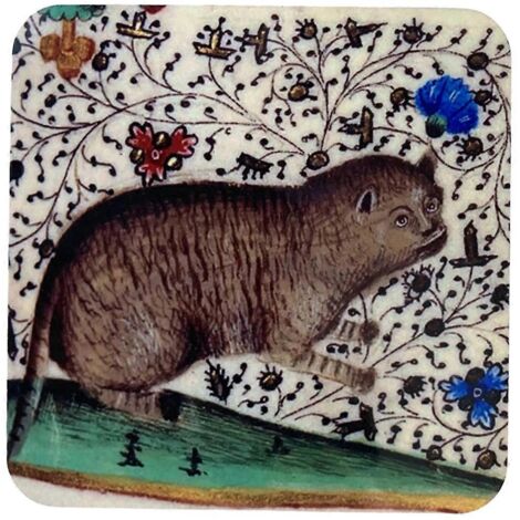 Dessous de verre médiévaux à motif chat, ronds, C-- (1/5)