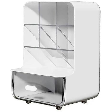 Boîte de rangement de bureau inclinée à grande capacité pour stylos et fournitures de bureau - Blanche (1/5)