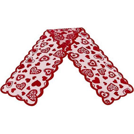 Chemin de table décoratif pour la Saint-Valentin, chemin de table en dentelle rouge de 13 x 72 pouces (1/5)