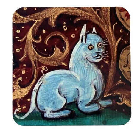 Dessous de verre médiévaux à motif chat, ronds, A-- (1/5)