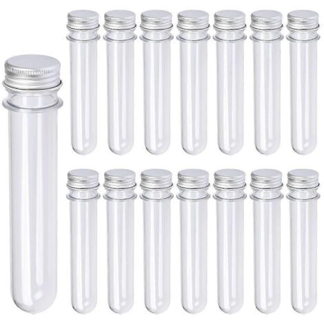 30 tubes à essai en plastique transparent de 40 ml avec bouchons à vis réutilisables. (1/5)