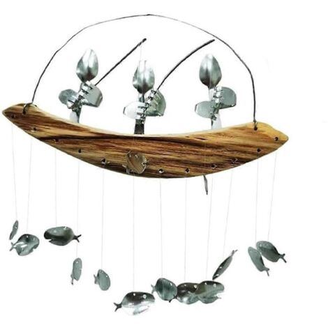 Carillon éolien artisanal en forme de cuillère de pêcheur, sculpture de poisson, A-- (1/5)