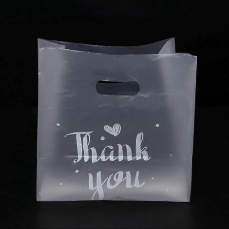 50 sacs cadeaux en plastique « Merci », petits sacs à provisions avec poignée. (1/5)