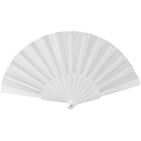 Éventail pliable en tissu plastique blanc pour femmes et hommes (1/5)