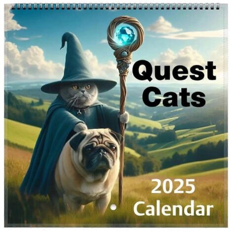 Calendrier 2025 des quêtes médiévales insolites avec des chats, calendrier mural mensuel pour chats (1/5)
