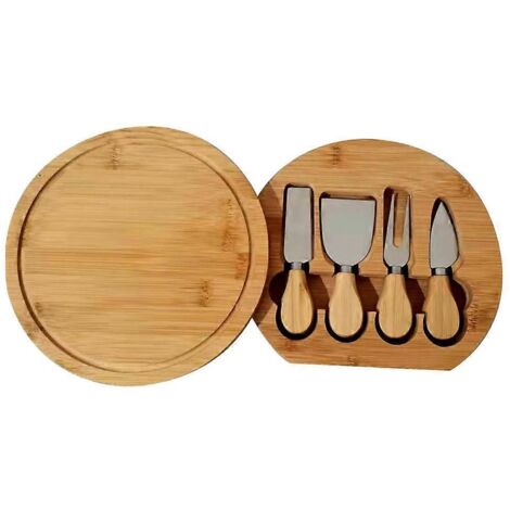 Ensemble de planches à fromage en bambou comprenant des planches rondes en bois pour les pique-niques-- (1/5)
