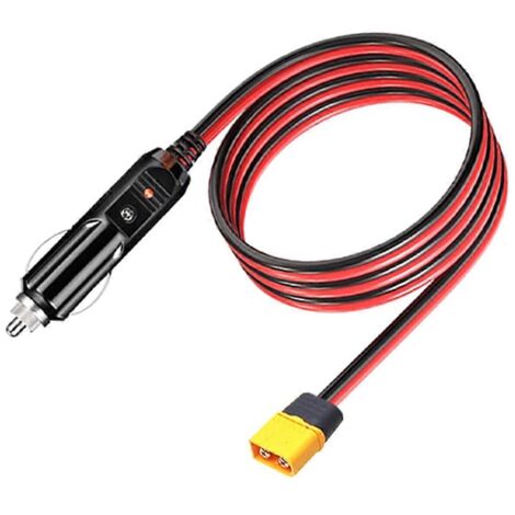 Câble d'extension avec connecteur mâle XT60 et prise allume-cigare, 3 m (10 pi), calibre 14 AWG