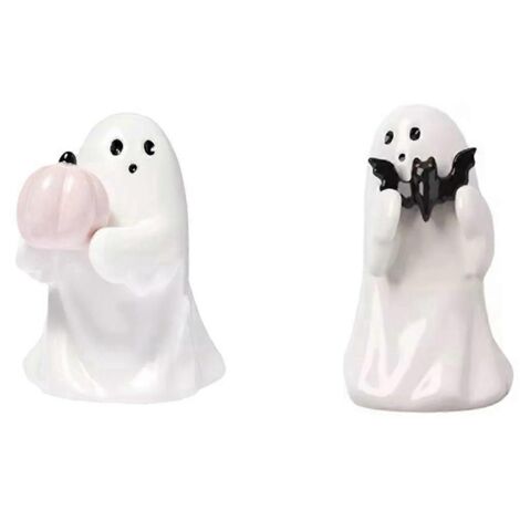 Décorations de jardin en résine pour Halloween : fantôme tenant une citrouille et une chauve-souris. (1/5)