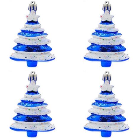 Lot de 4 boules de Noël bleues en forme de sapin, 8 x 6 cm (1/5)