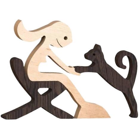 Statue en bois faite à la main, sculpture en bois sculptée pour animaux de compagnie, décoration de bureau A-- (1/5)
