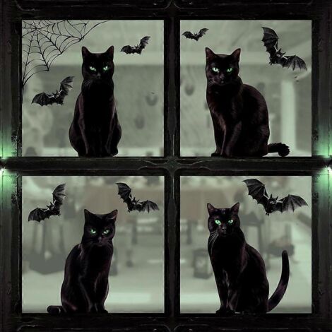 Décoration d'Halloween : autocollants chauve-souris en forme de filet d'araignée pour fenêtre (1/5)