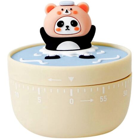 Minuteur de cuisine mécanique 60 min Panda, minuteur manuel de salle de bain jaune (1/5)