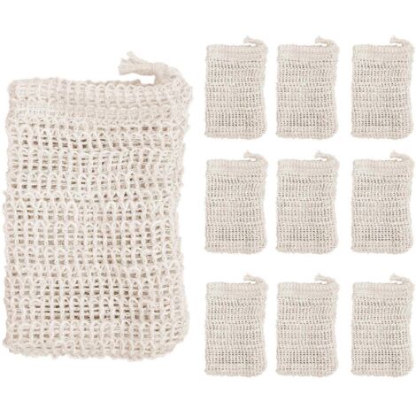 Lot de 10 sachets à savon en sisal naturel, pochettes de rangement pour savon exfoliant (1/5)