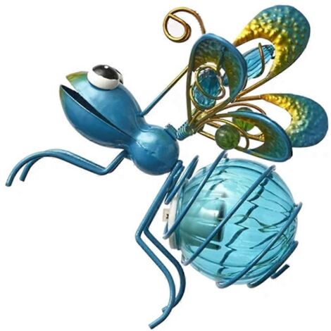 Statue d'insecte en fer solaire avec guirlande lumineuse LED décorative, bleue-- (1/5)