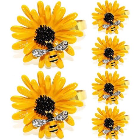 Lot de 6 ronds de serviette en métal motif tournesol (1/5)
