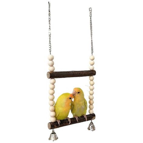 Balançoire pour deux oiseaux, balançoire en bois avec clochette --- (1/5)