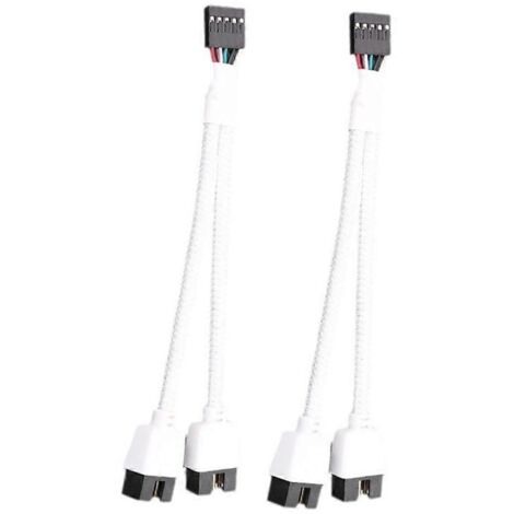 Câble d'extension USB 2.0 9 broches vers double 9 broches pour carte mère d'ordinateur, blanc (1/5)