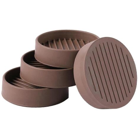 Lot de 4 coupelles rondes en caoutchouc pour roulettes de meubles, marron-- (1/5)
