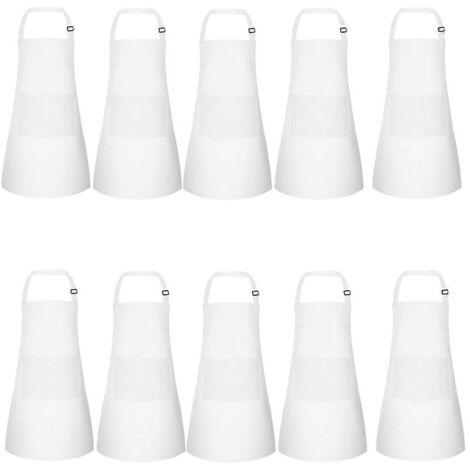Lot de 10 tabliers pour enfants, ajustables, avec 2 poches, blancs. (1/5)