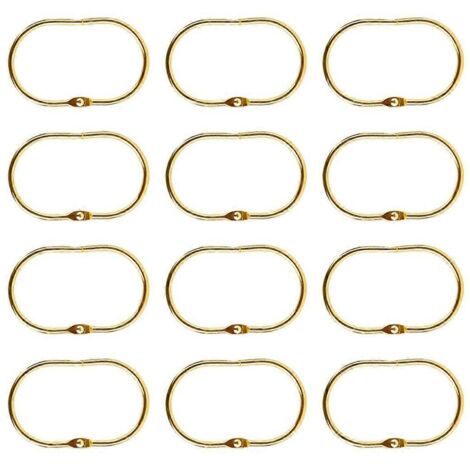 Lot de 12 anneaux de suspension ovales dorés pour rideau de douche ouvert (1/5)