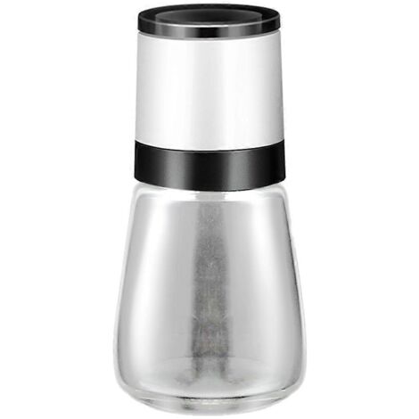 Moulin à sel et poivre manuel transparent, ustensile de cuisine blanc. (1/5)