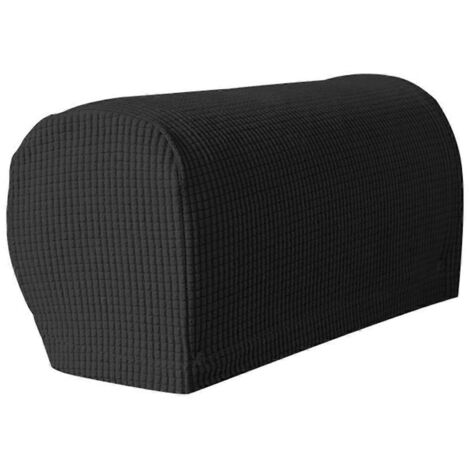Lot de 2 housses d'accoudoirs en peluche douce et extensible, housses d'accoudoirs de canapé, noir-- (1/5)