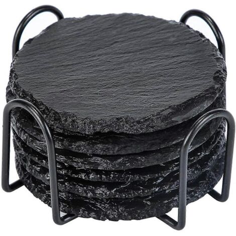 Dessous de verre rond en pierre de 10 cm avec support pratique -- (1/5)