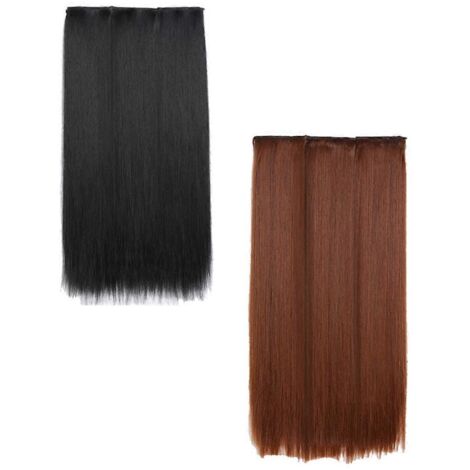 Perruque trois pièces cheveux raides 55 cm, cheveux longs noirs naturels (1/5)