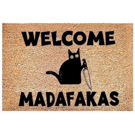 Tapis de porte amusant Dark Cat Welcome Madafakas Full Print-- (1/5)