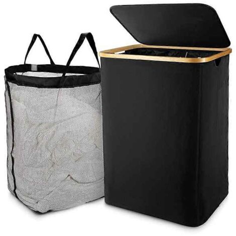 Panier à linge avec couvercle et sac à linge inclus - pour salle de bain et chambre à coucher (1/5)