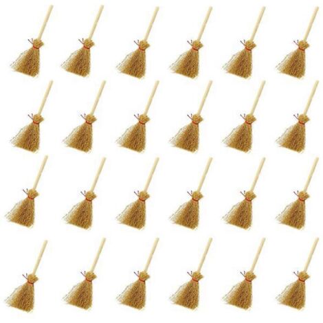 24Pcs Mini Broom Red Rope Straw Brooms Hanging Decorations--