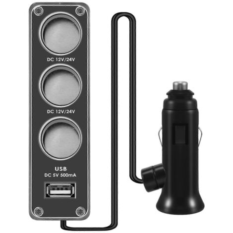 3 WAY MULTI SOCKET CAR LIGHTER USB PLUG Triple ADAPTER With USB Port-- (1/5)