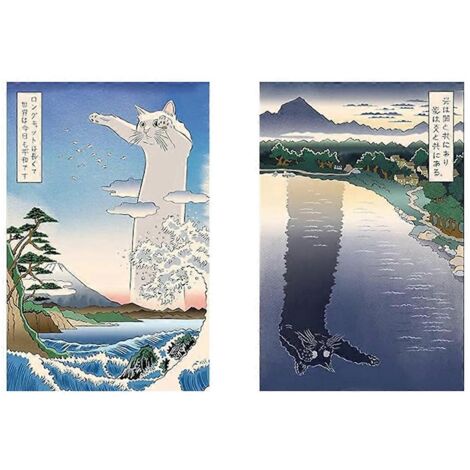 S-Funny Black White Longcat Canvas Painting-- (1/5)