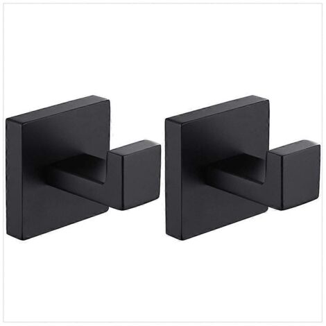 2 Pack Matte Black Stainless Steel Bathroom Rust Proof Towel Hook-- (1/5)