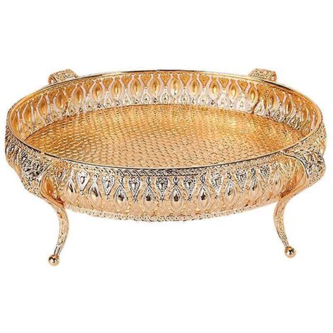 Home Food Tray Vintage Fruit Plate Oval Gold Fruit Basket-- (1/5)