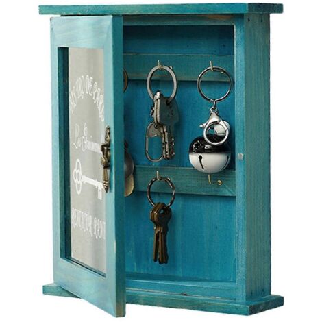Wooden Key Box, Wall, Key Cabinet with Magnetic Door, with 6 Hooks-B-- (1/5)